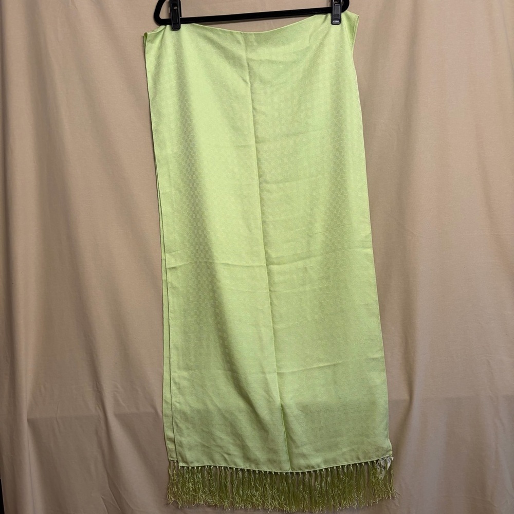 NWT Talbots 100% Silk Scarf Spring Green with Fringe 20 1/2” x 90”